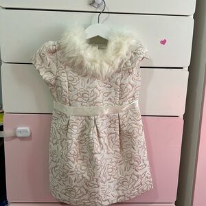 Janie and Jack Girl's Holiday Floral Dress Set sz 3 Rose Gold and Ivory